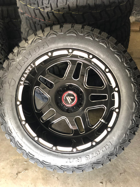 ASANTI Off-Road 20x12 AB809 -44 gloss black/milled wrapped in 33x12.50r20 HAIDA R/T Complete SET