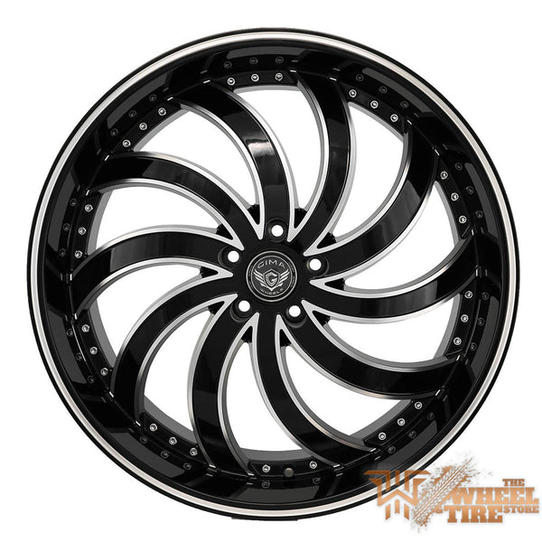 GIMA 4 'In Flames' Directional Left Wheel in Gloss Black w/ Machined Edges & Milled Lips (Set of 4)