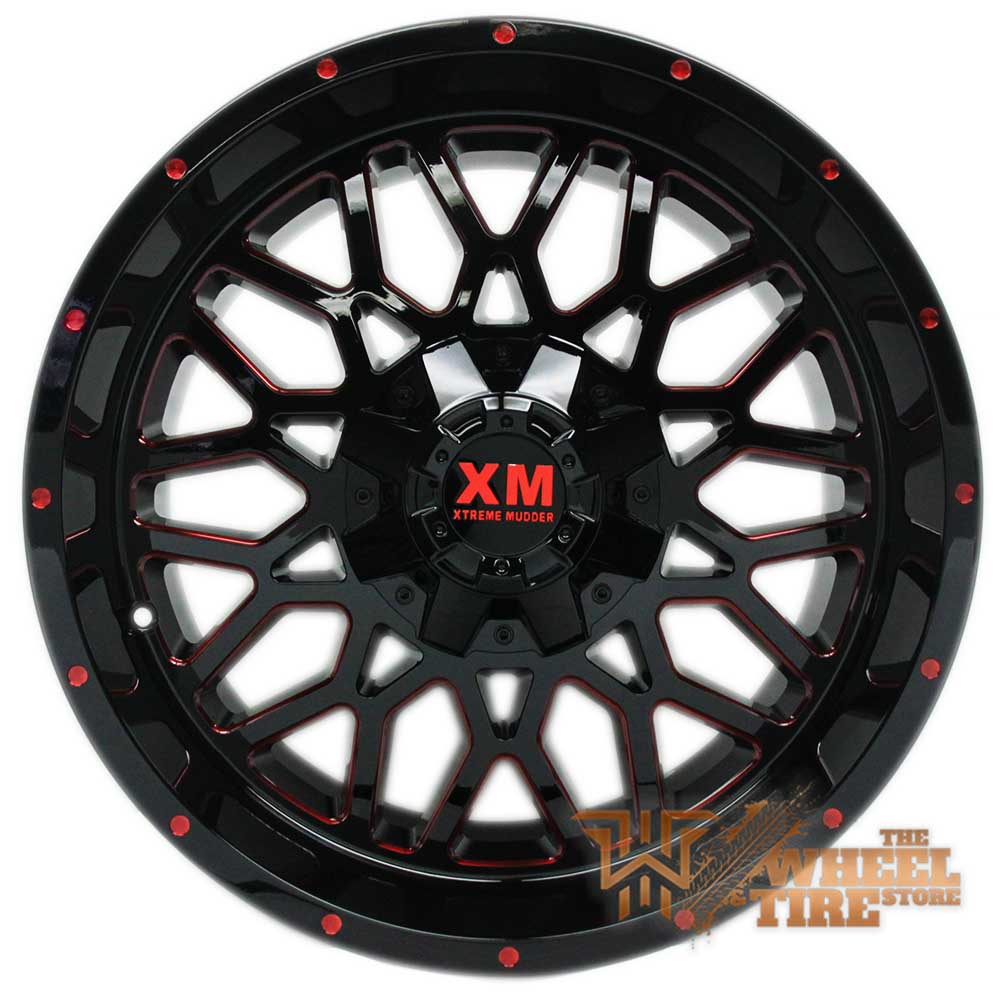 XTREME MUDDER XM-328 Wheel in Gloss Black with Red Milled Edges (Set of 4)