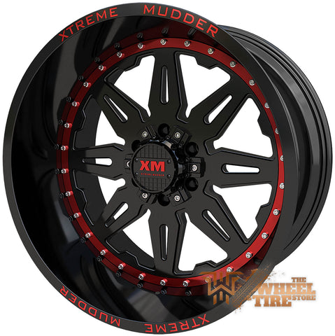 XTREME MUDDER XM-350 Wheel in Gloss Black Milled w/ Red Ring (Set of 4)