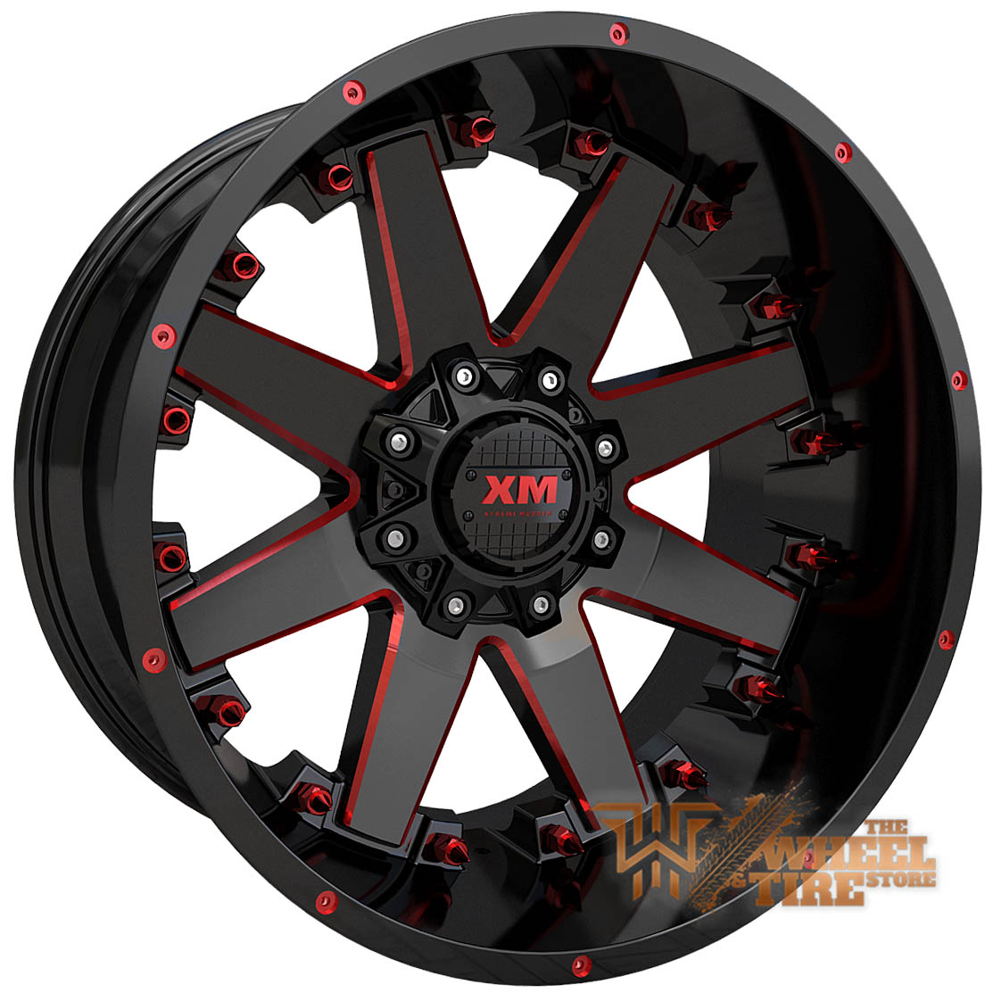 XTREME MUDDER XM-334 Wheel in Gloss Black Red Milled w/ Rivets (Set of 4)