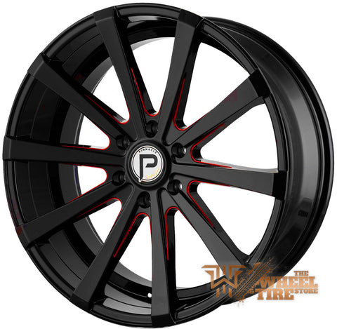 Pinnacle P100 'Royalty' Wheel in Gloss Black Red Milled (Set of 4)