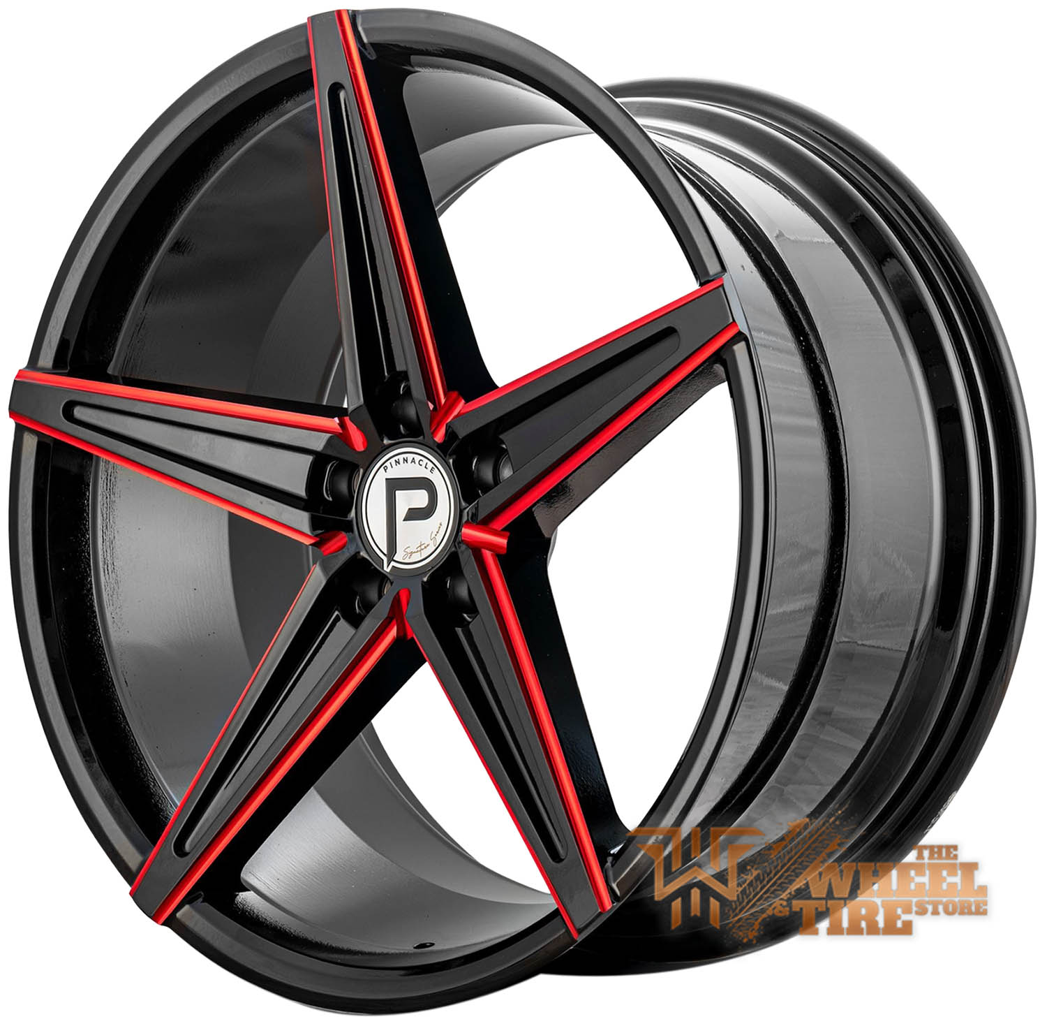 Pinnacle P202 'Supreme' Wheel in Gloss Black Red Milled (Set of 4)