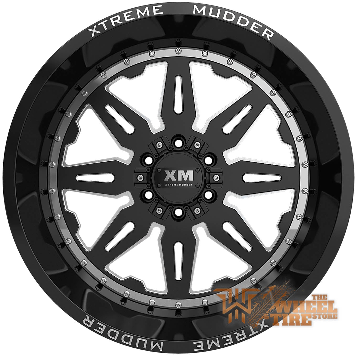 XTREME MUDDER XM-350 Wheel in Gloss Black Milled w/ Machined Ring (Set of 4)